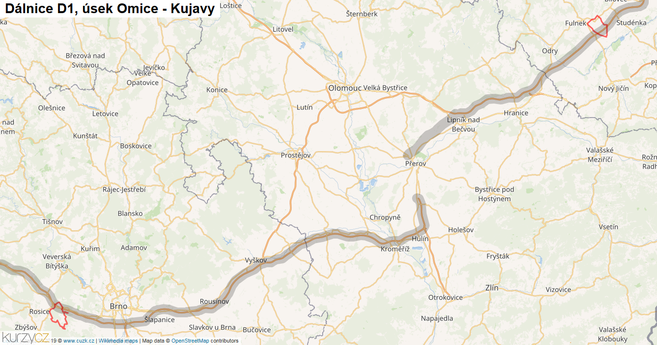 Úsek Omice - Kujavy, Dálnice D1 - Mapa