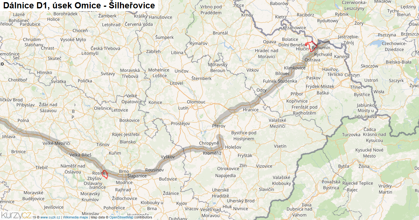 Úsek Omice - Šilheřovice, Dálnice D1 - Mapa