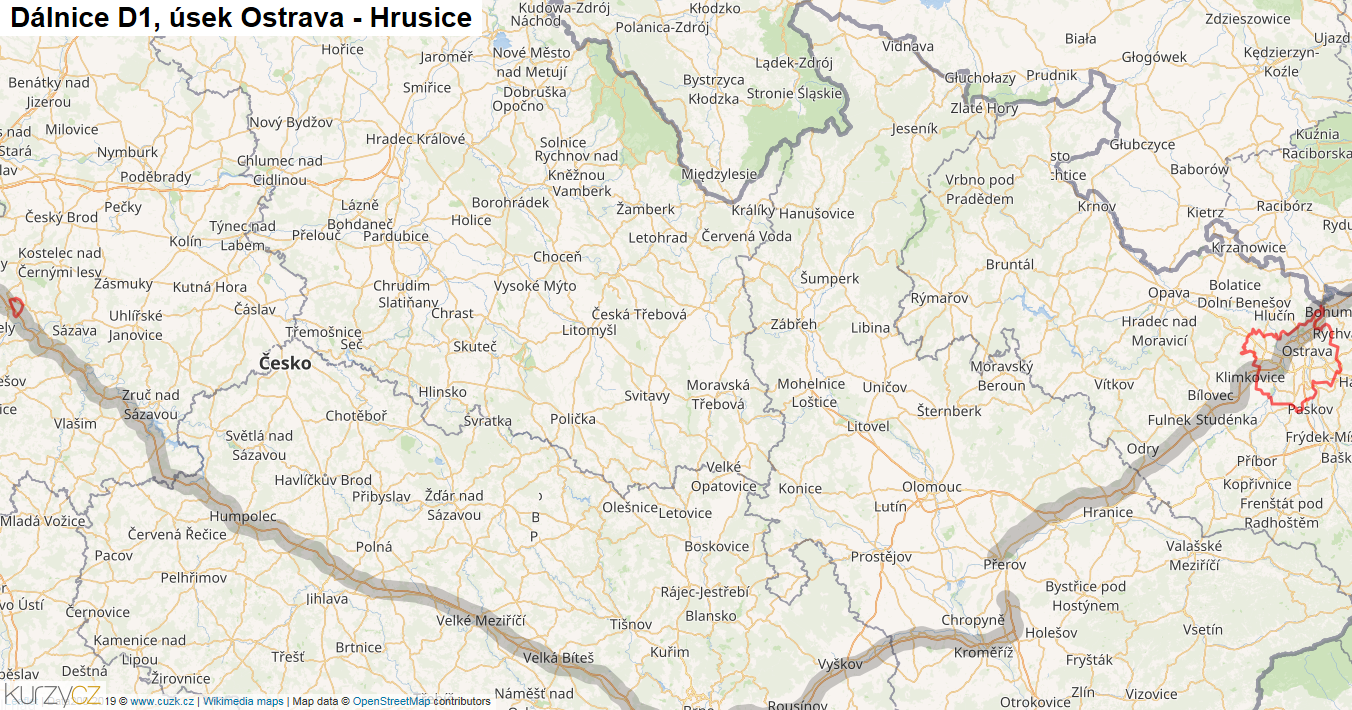 Úsek Ostrava - Hrusice, Dálnice D1 - Mapa