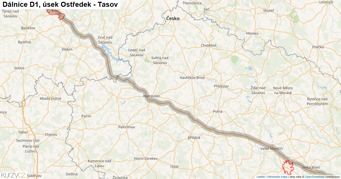 Úsek Ostředek - Tasov, Dálnice D1 - Mapa