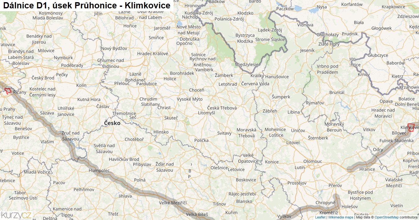 Úsek Průhonice - Klimkovice, Dálnice D1 - Mapa