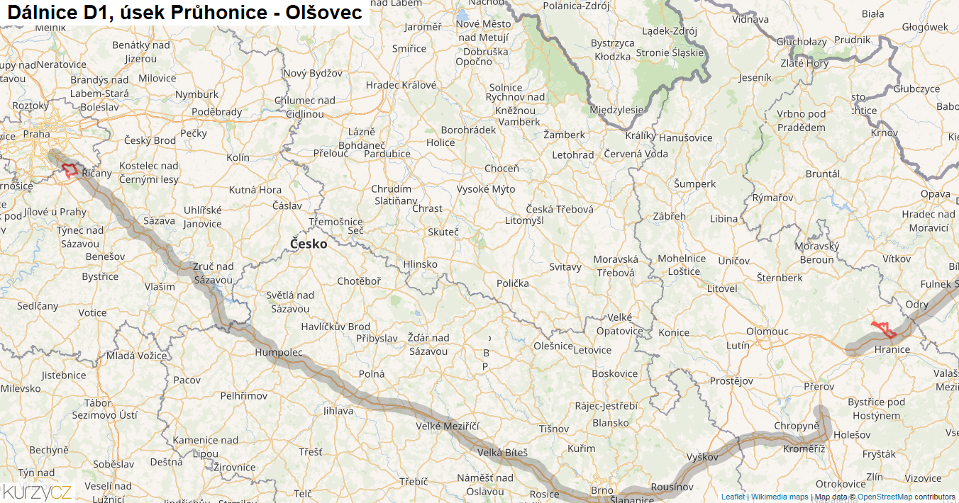 Úsek Průhonice - Olšovec, Dálnice D1 - Mapa