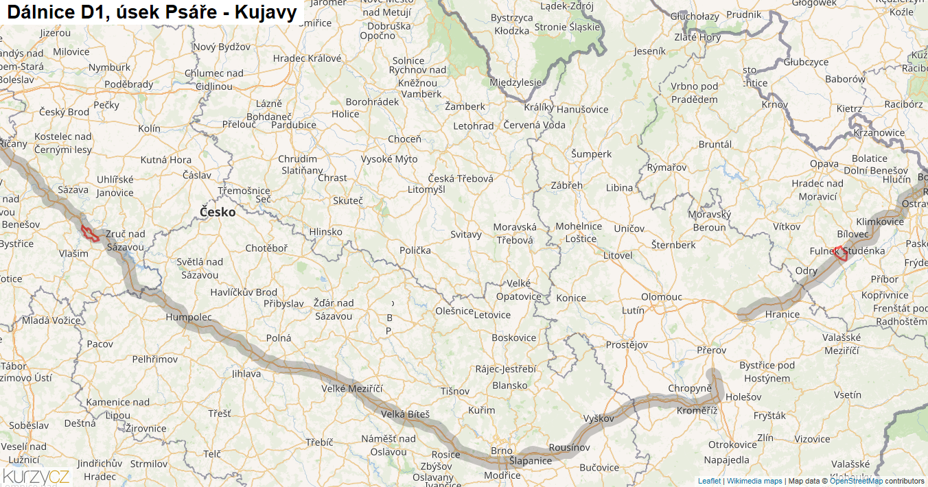 Úsek Psáře - Kujavy, Dálnice D1 - Mapa