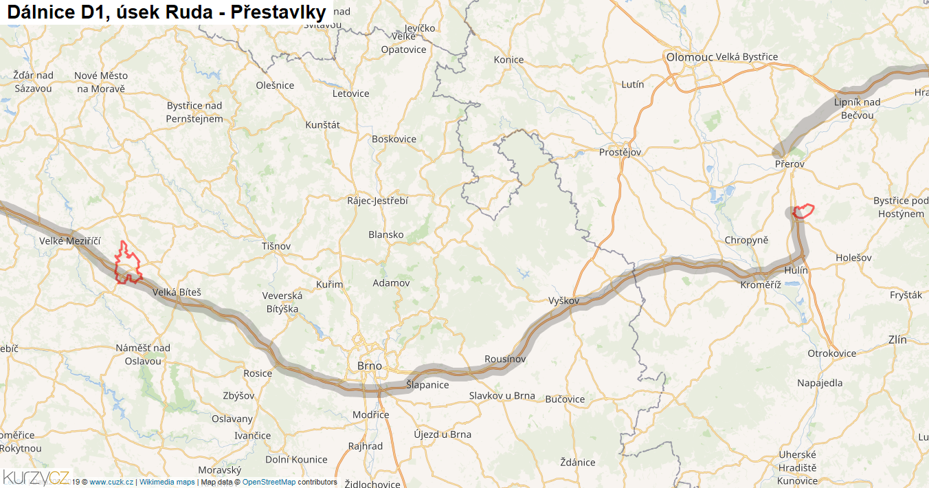 Úsek Ruda - Přestavlky, Dálnice D1 - Mapa