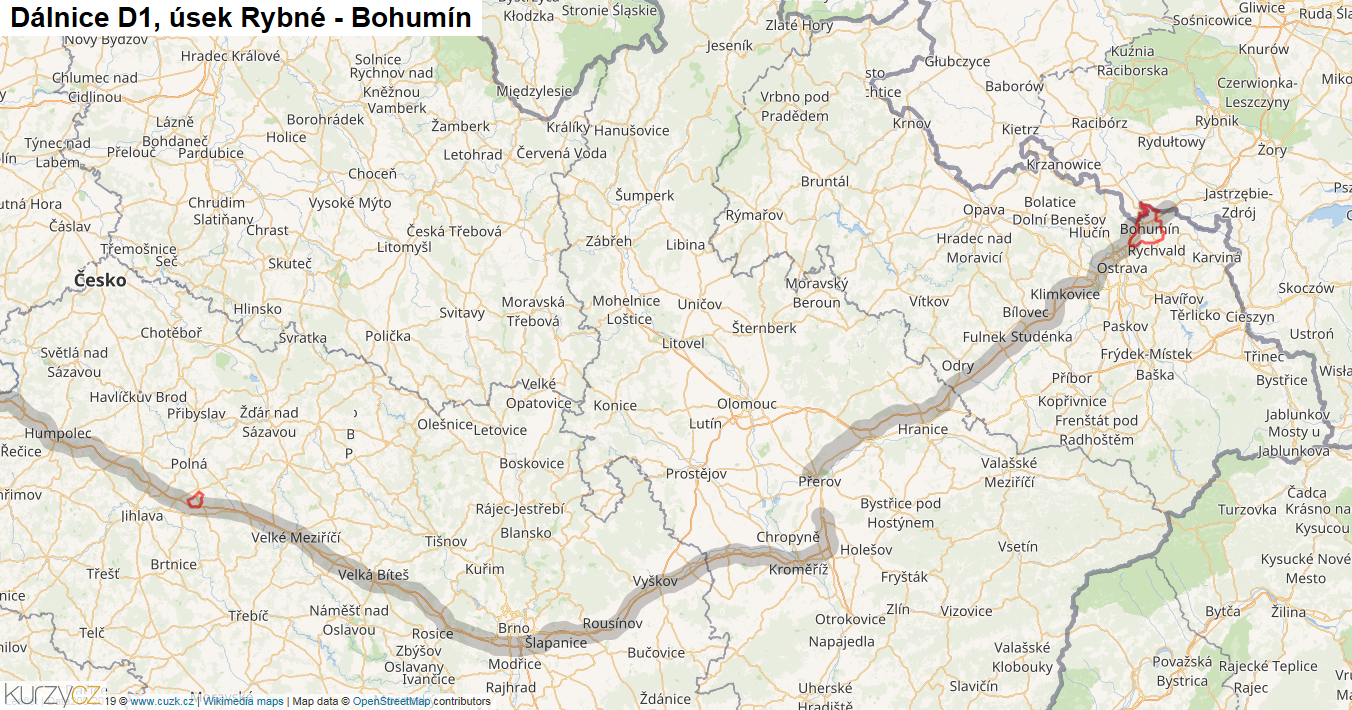 Úsek Rybné - Bohumín, Dálnice D1 - Mapa