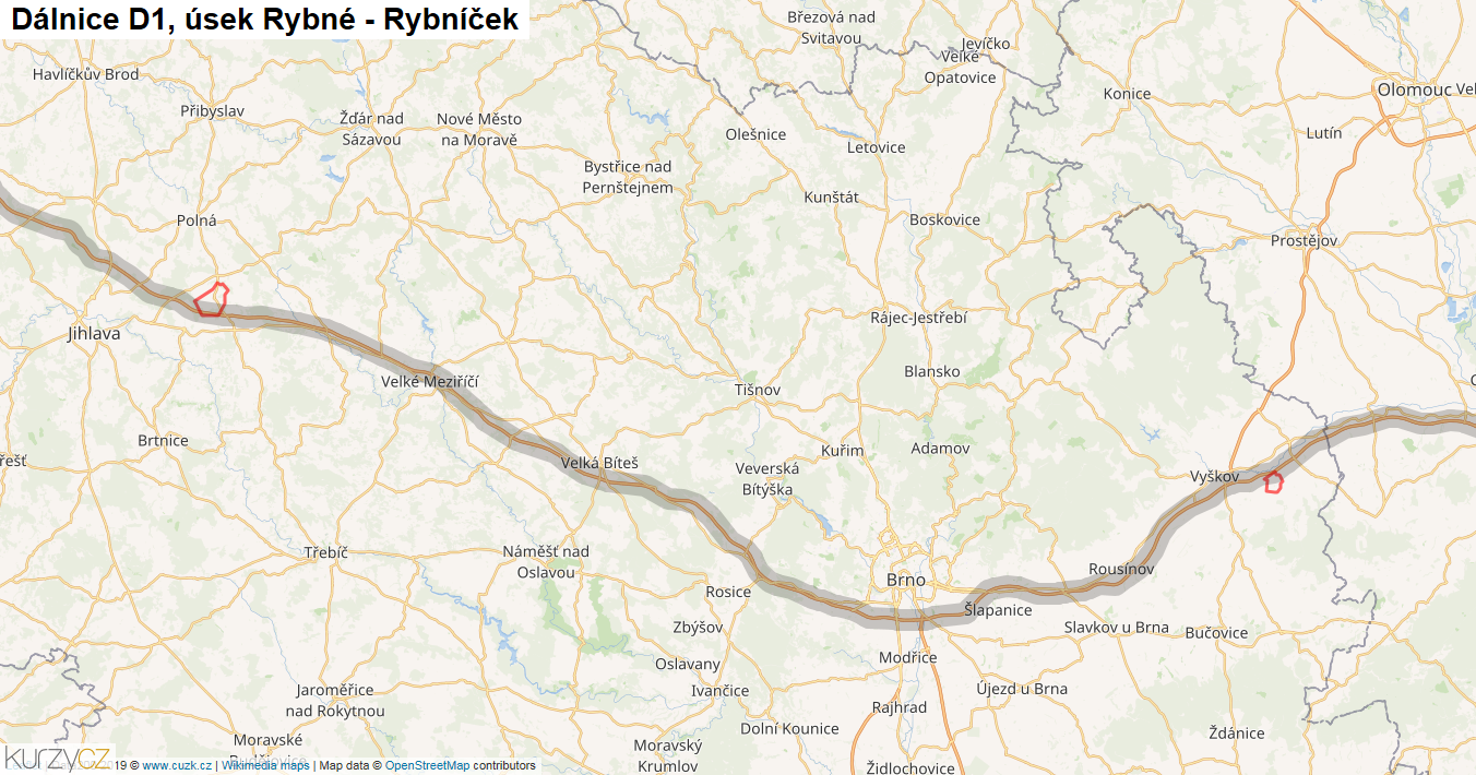 Úsek Rybné - Rybníček, Dálnice D1 - Mapa