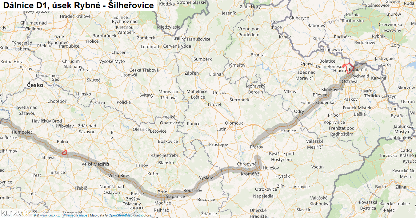 Úsek Rybné - Šilheřovice, Dálnice D1 - Mapa