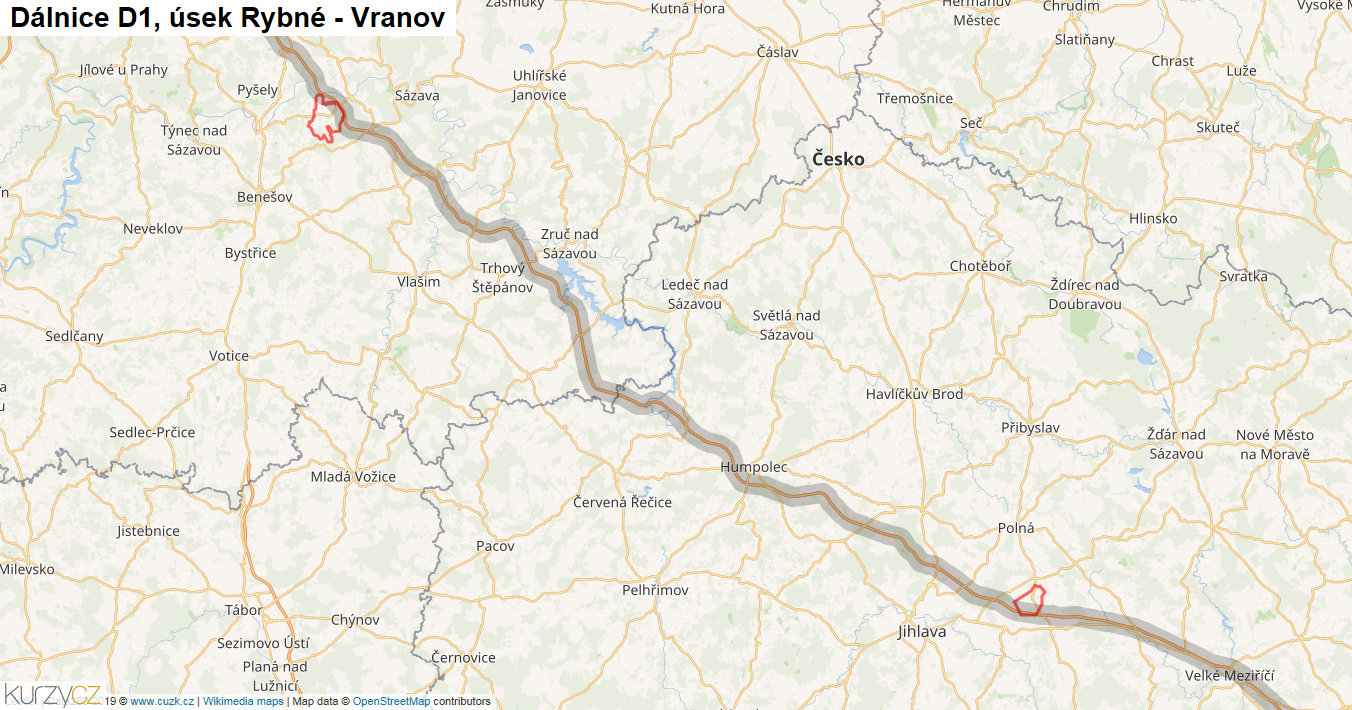 Úsek Rybné - Vranov, Dálnice D1 - Mapa