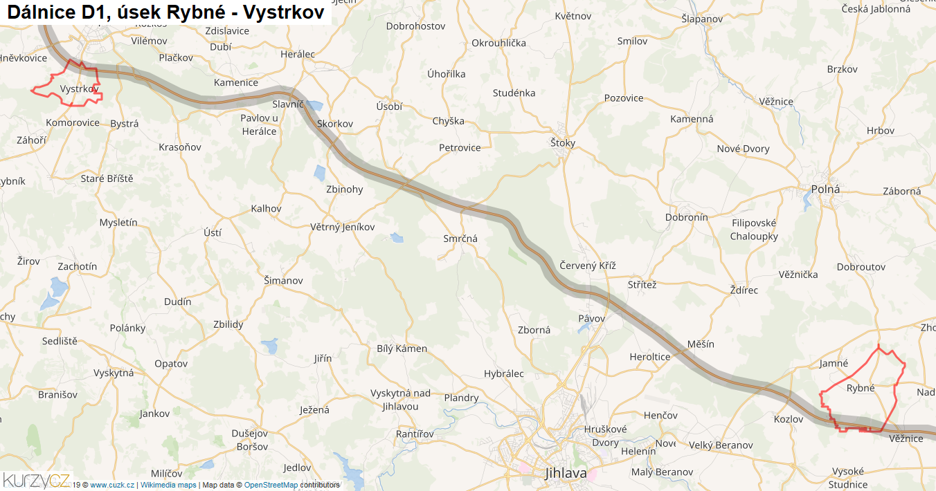 Úsek Rybné - Vystrkov, Dálnice D1 - Mapa
