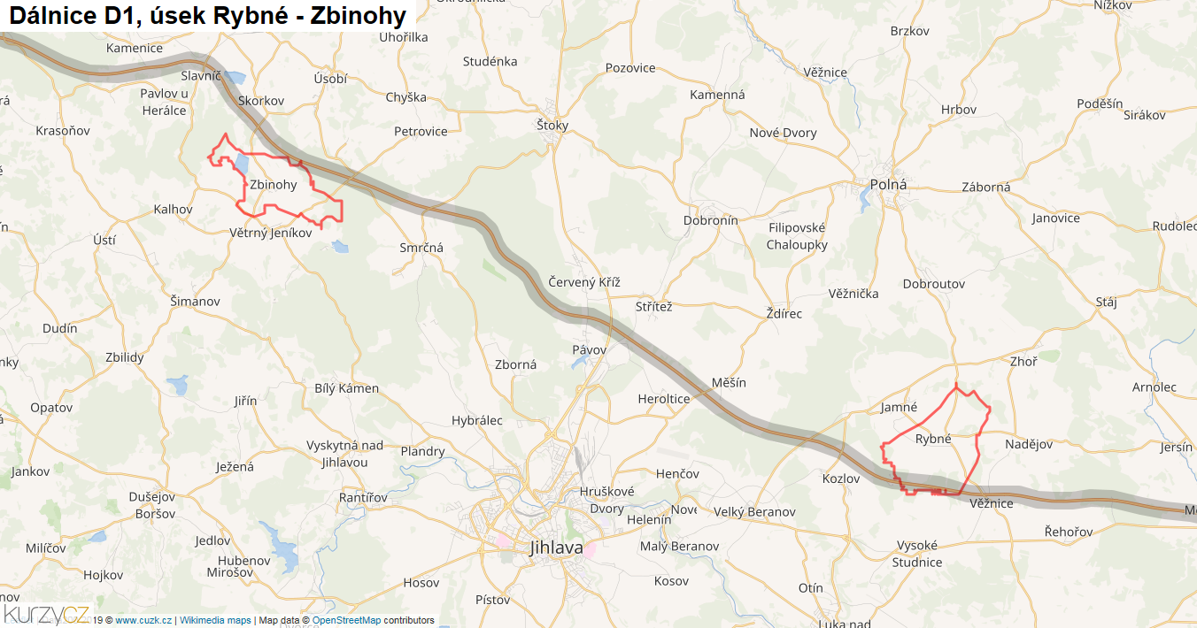 Úsek Rybné - Zbinohy, Dálnice D1 - Mapa