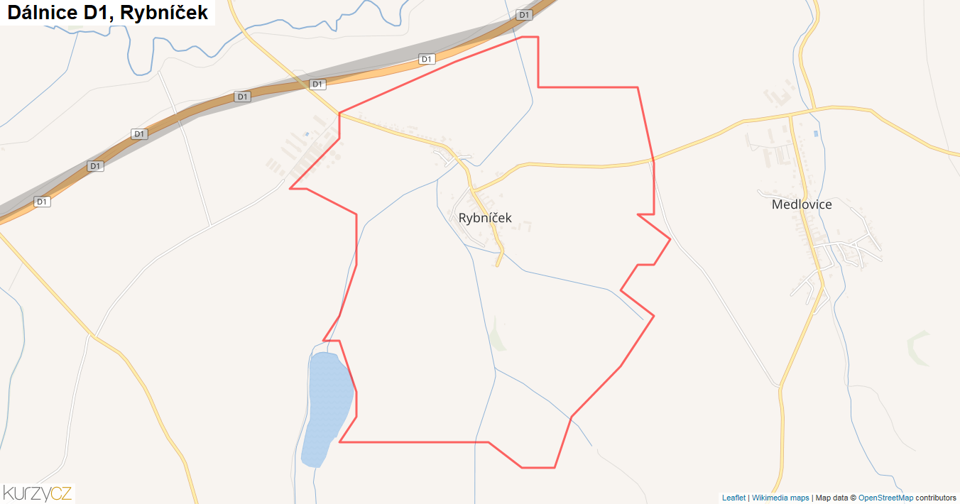 Rybníček, Dálnice D1 - Mapa