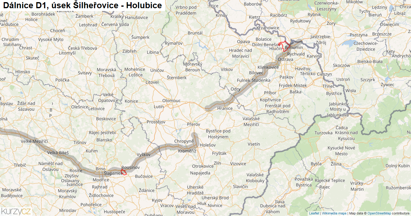 Úsek Šilheřovice - Holubice, Dálnice D1 - Mapa