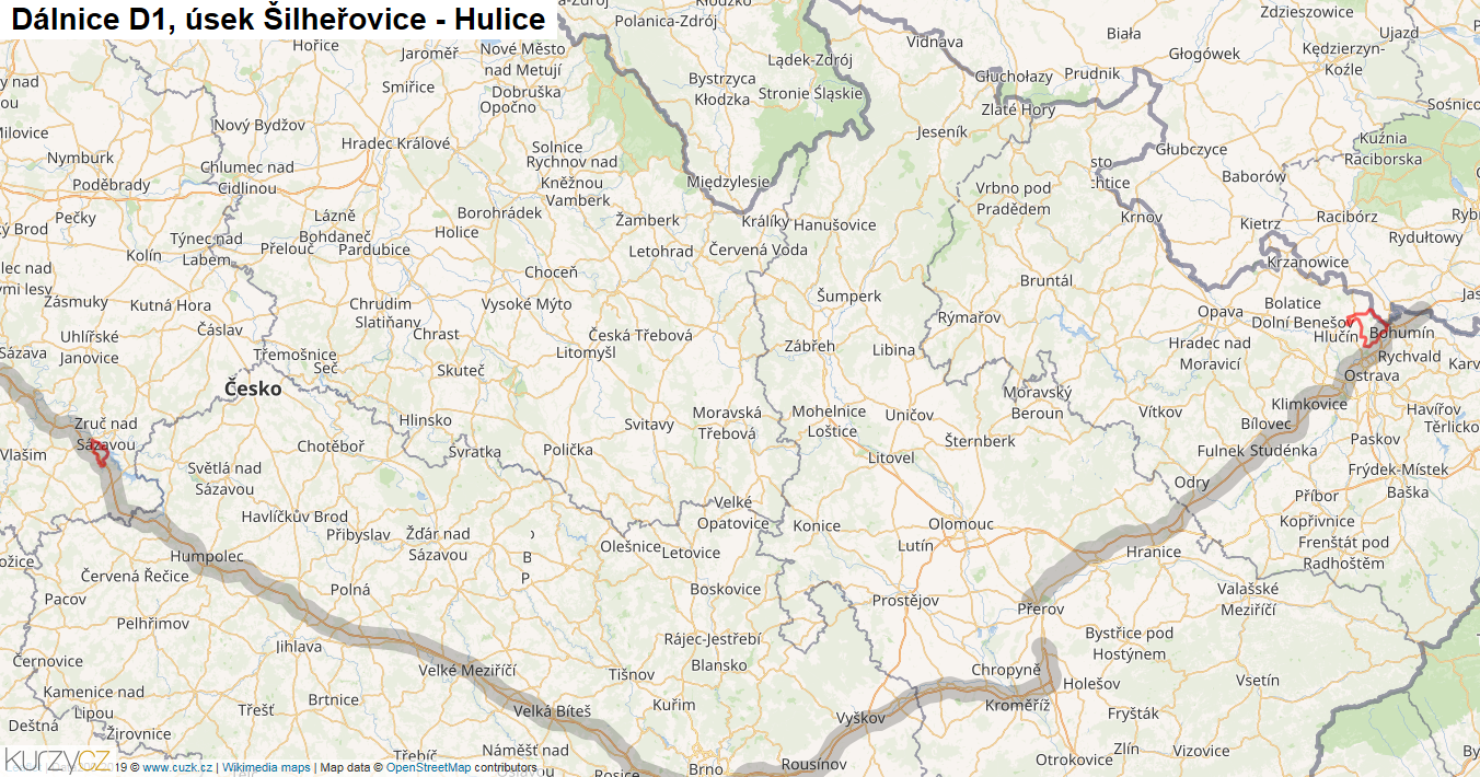 Úsek Šilheřovice - Hulice, Dálnice D1 - Mapa