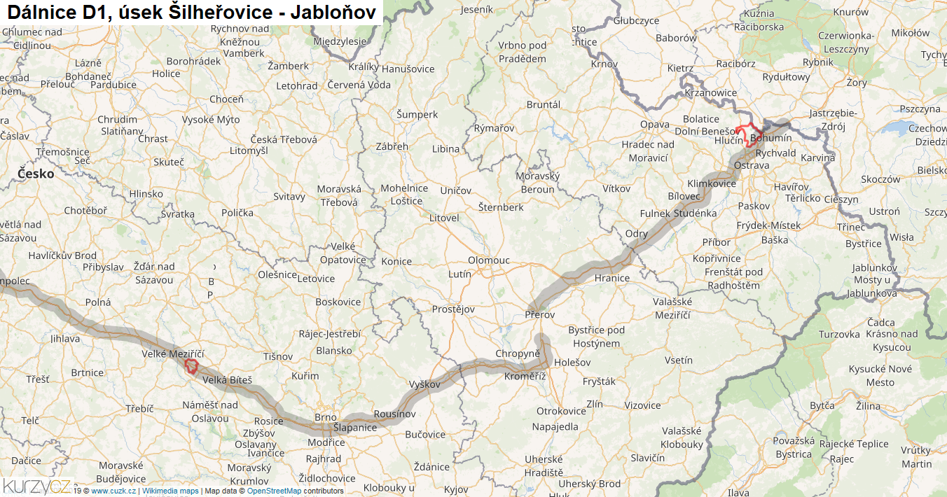 Úsek Šilheřovice - Jabloňov, Dálnice D1 - Mapa