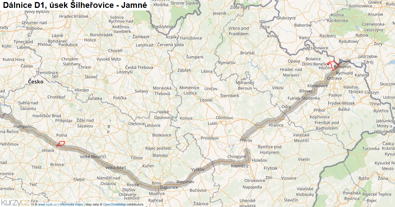 Úsek Šilheřovice - Jamné, Dálnice D1 - Mapa