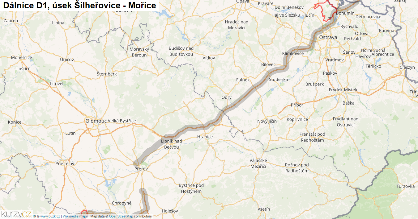 Úsek Šilheřovice - Mořice, Dálnice D1 - Mapa