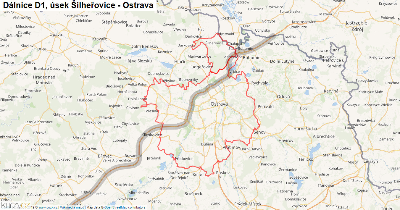 Úsek Šilheřovice - Ostrava, Dálnice D1 - Mapa