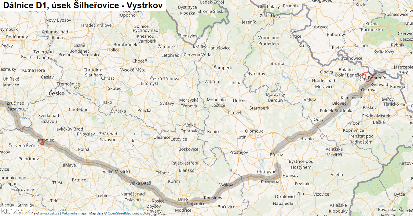 Úsek Šilheřovice - Vystrkov, Dálnice D1 - Mapa