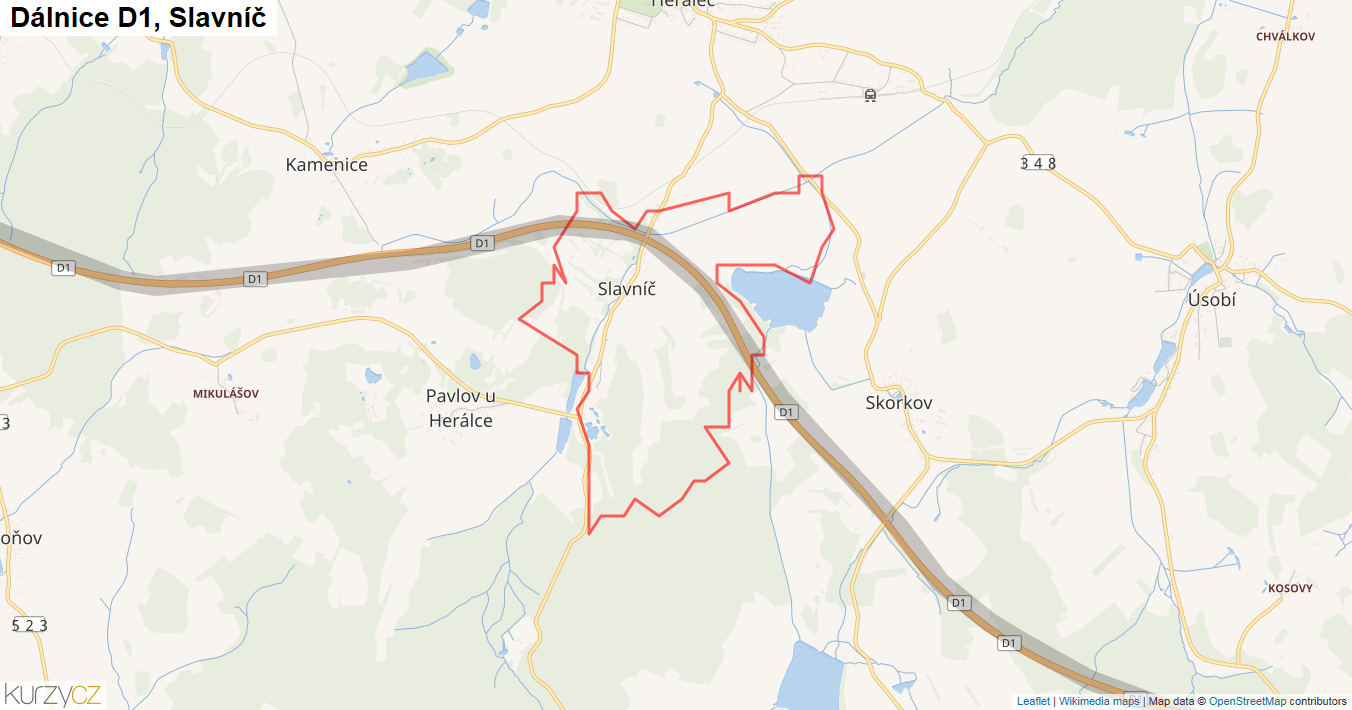Slavníč, Dálnice D1 - Mapa