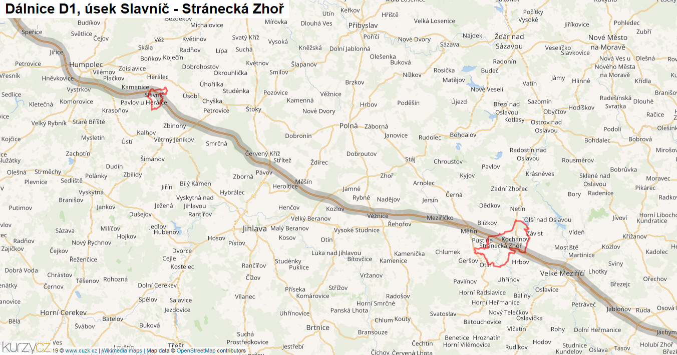 Úsek Slavníč - Stránecká Zhoř, Dálnice D1 - Mapa