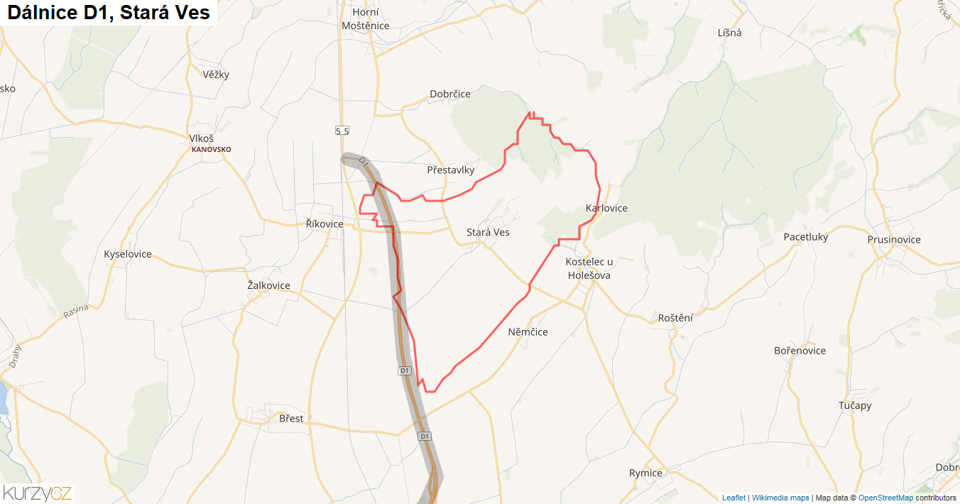 Stará Ves, Dálnice D1 - Mapa