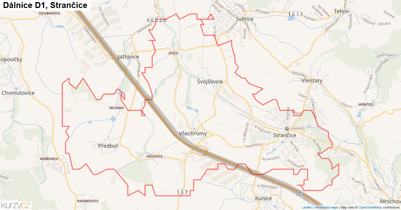 Strančice, Dálnice D1 - Mapa