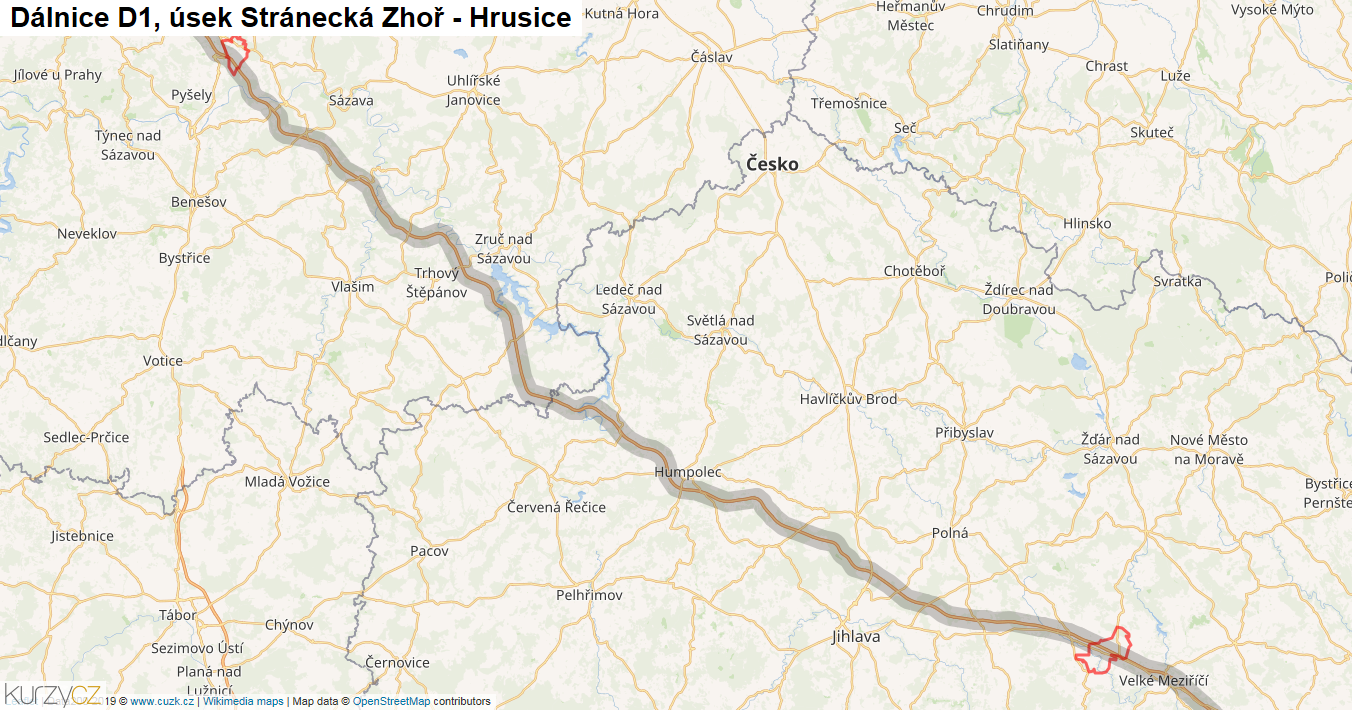 Úsek Stránecká Zhoř - Hrusice, Dálnice D1 - Mapa