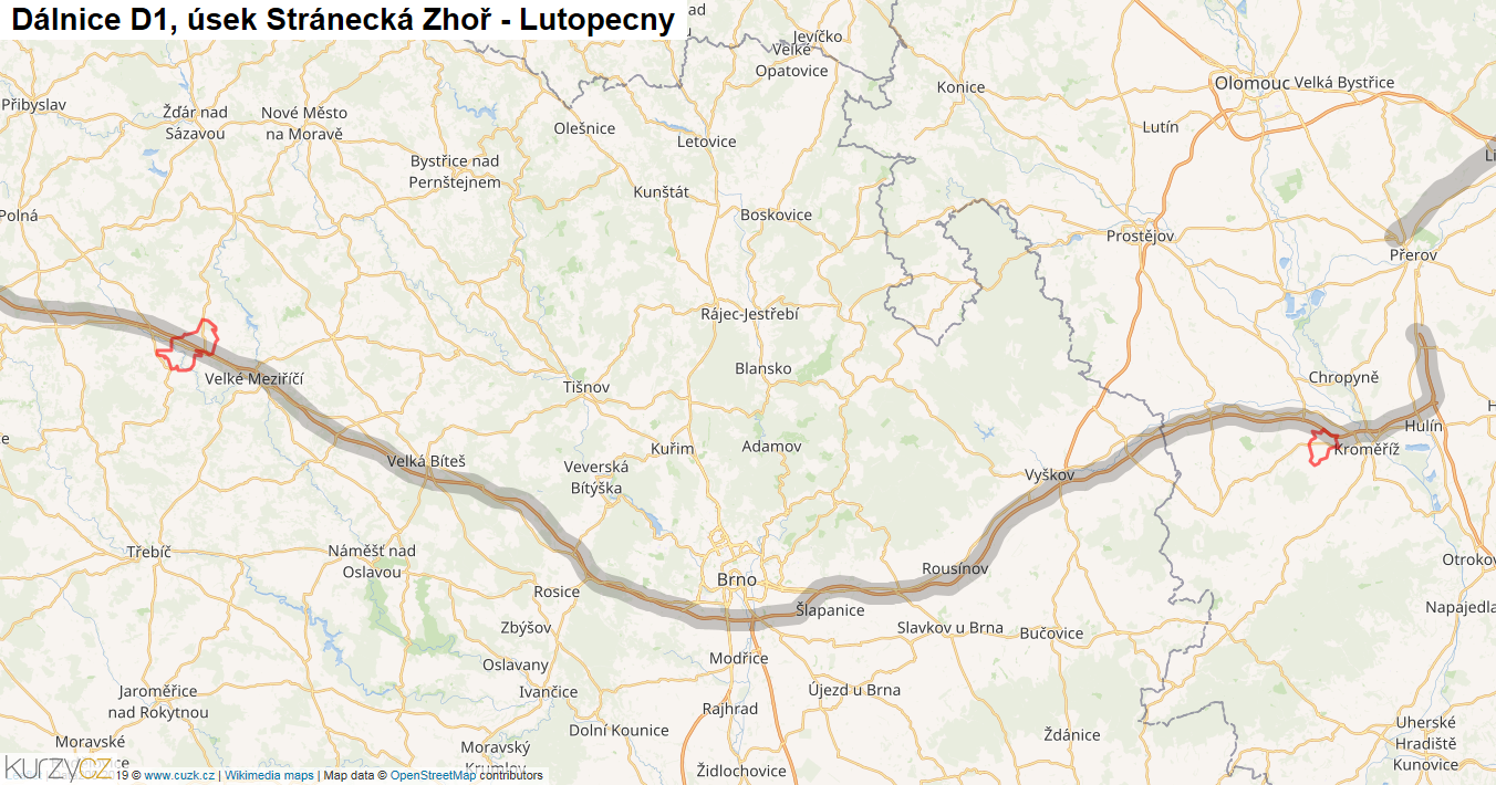 Úsek Stránecká Zhoř - Lutopecny, Dálnice D1 - Mapa