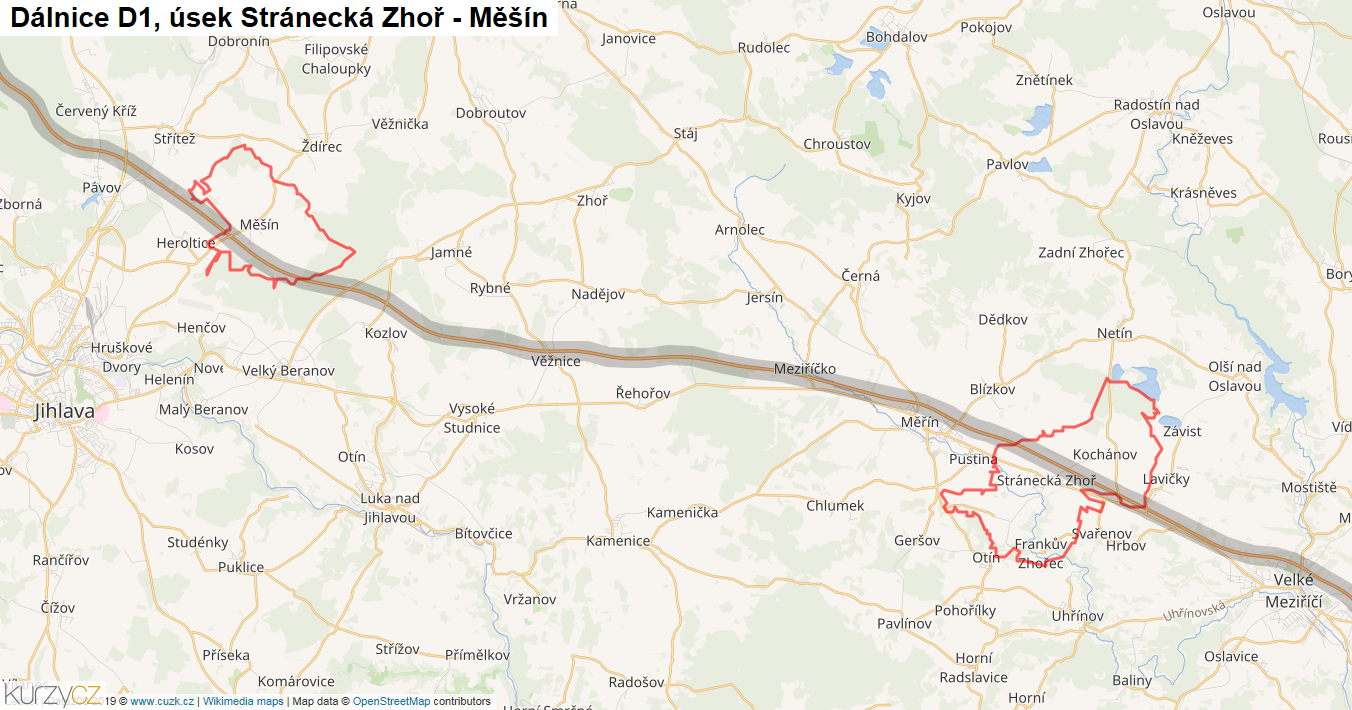 Úsek Stránecká Zhoř - Měšín, Dálnice D1 - Mapa