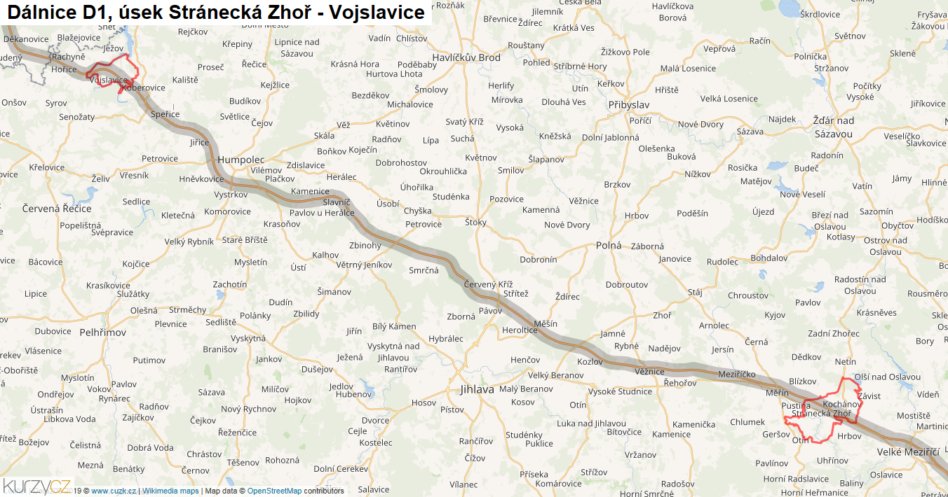 Úsek Stránecká Zhoř - Vojslavice, Dálnice D1 - Mapa
