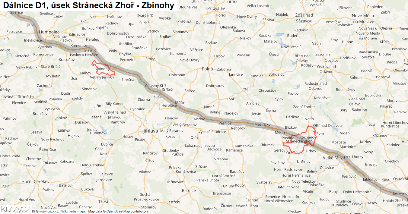 Úsek Stránecká Zhoř - Zbinohy, Dálnice D1 - Mapa