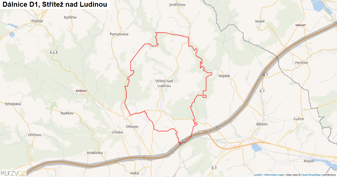 Střítež nad Ludinou, Dálnice D1 - Mapa