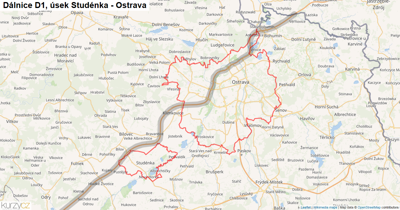 Úsek Studénka - Ostrava, Dálnice D1 - Mapa