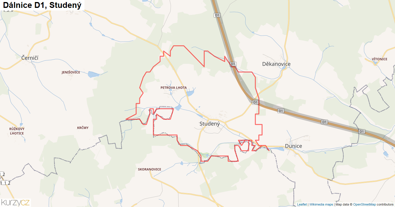 Studený, Dálnice D1 - Mapa