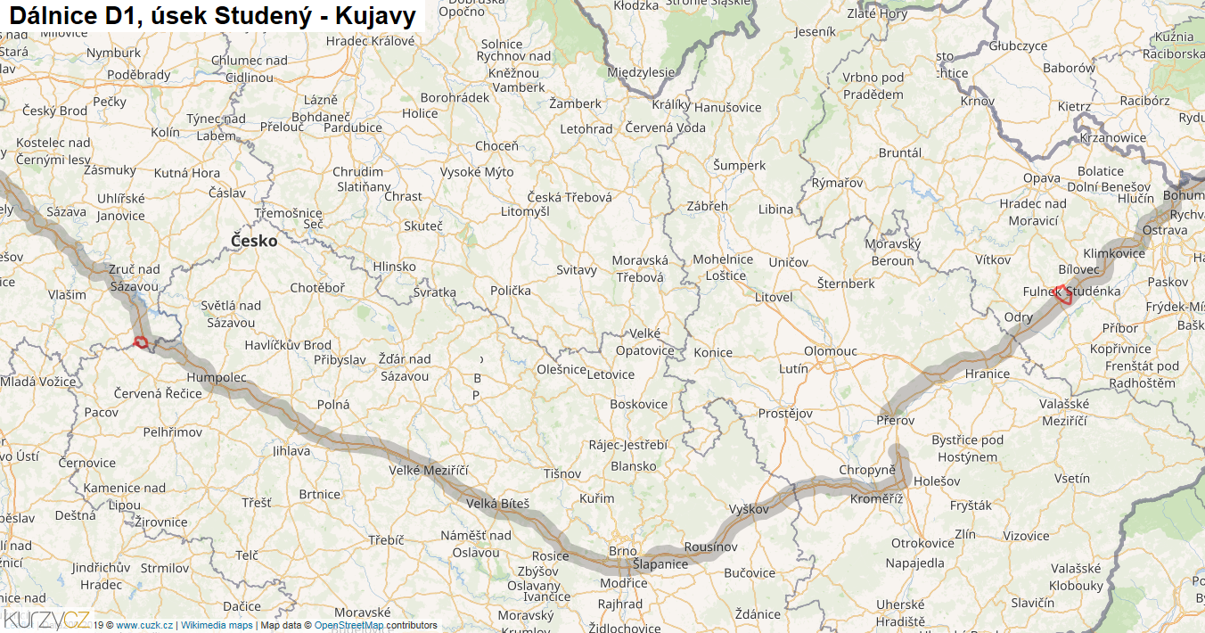 Úsek Studený - Kujavy, Dálnice D1 - Mapa