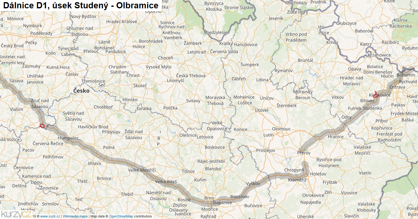 Úsek Studený - Olbramice, Dálnice D1 - Mapa