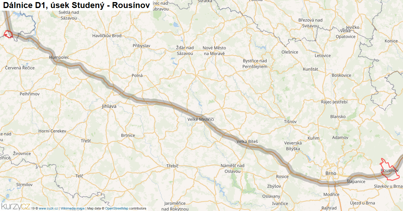Úsek Studený - Rousínov, Dálnice D1 - Mapa