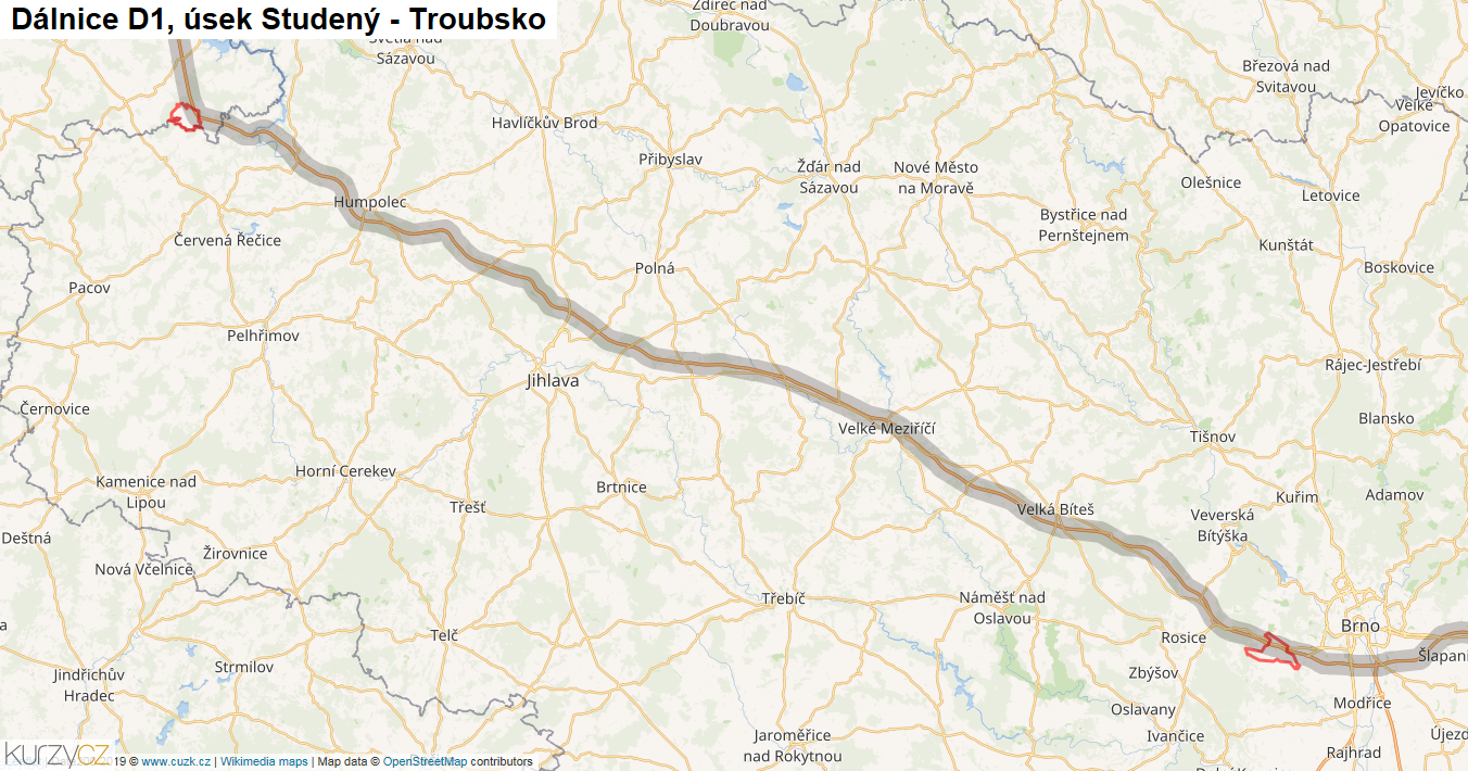 Úsek Studený - Troubsko, Dálnice D1 - Mapa