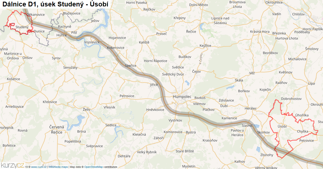 Úsek Studený - Úsobí, Dálnice D1 - Mapa