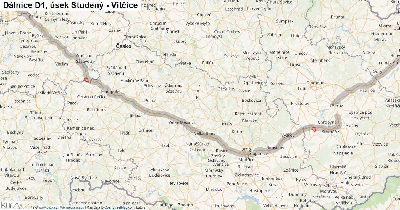 Úsek Studený - Vitčice, Dálnice D1 - Mapa