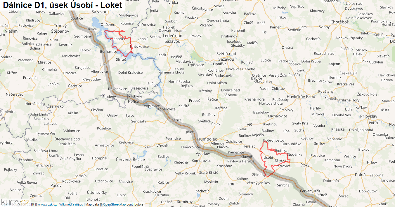 Úsek Úsobí - Loket, Dálnice D1 - Mapa