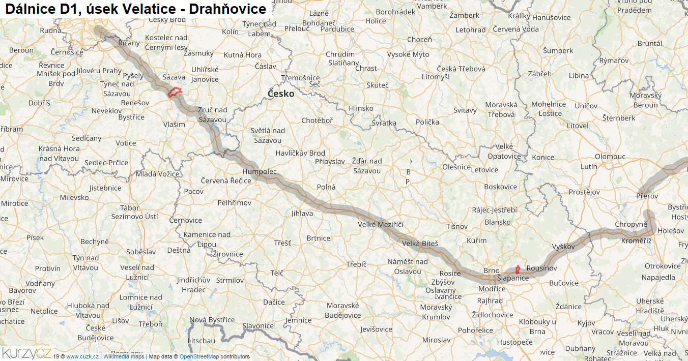 Úsek Velatice - Drahňovice, Dálnice D1 - Mapa