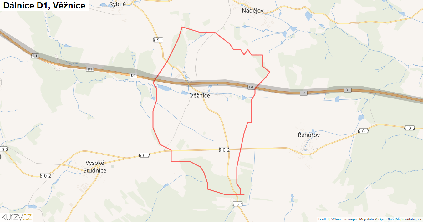 Věžnice, Dálnice D1 - Mapa