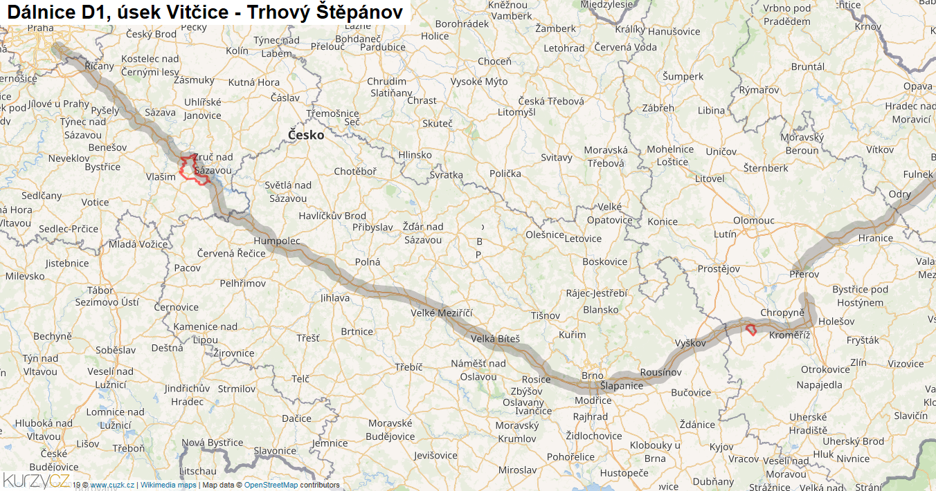 Úsek Vitčice - Trhový Štěpánov, Dálnice D1 - Mapa