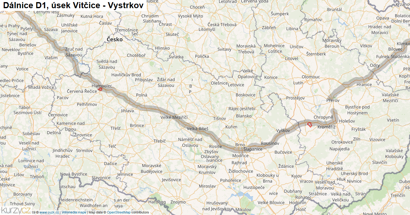Úsek Vitčice - Vystrkov, Dálnice D1 - Mapa
