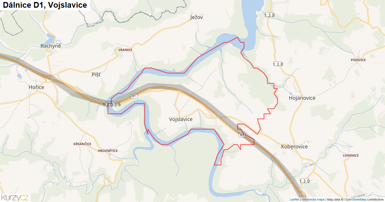Vojslavice, Dálnice D1 - Mapa