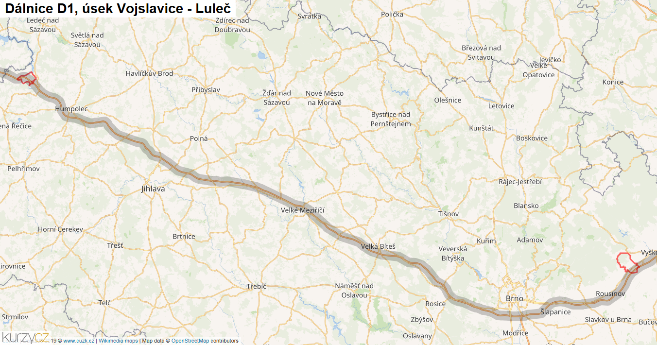 Úsek Vojslavice - Luleč, Dálnice D1 - Mapa