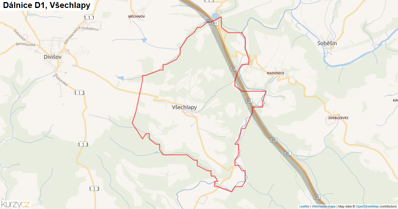 Všechlapy, Dálnice D1 - Mapa