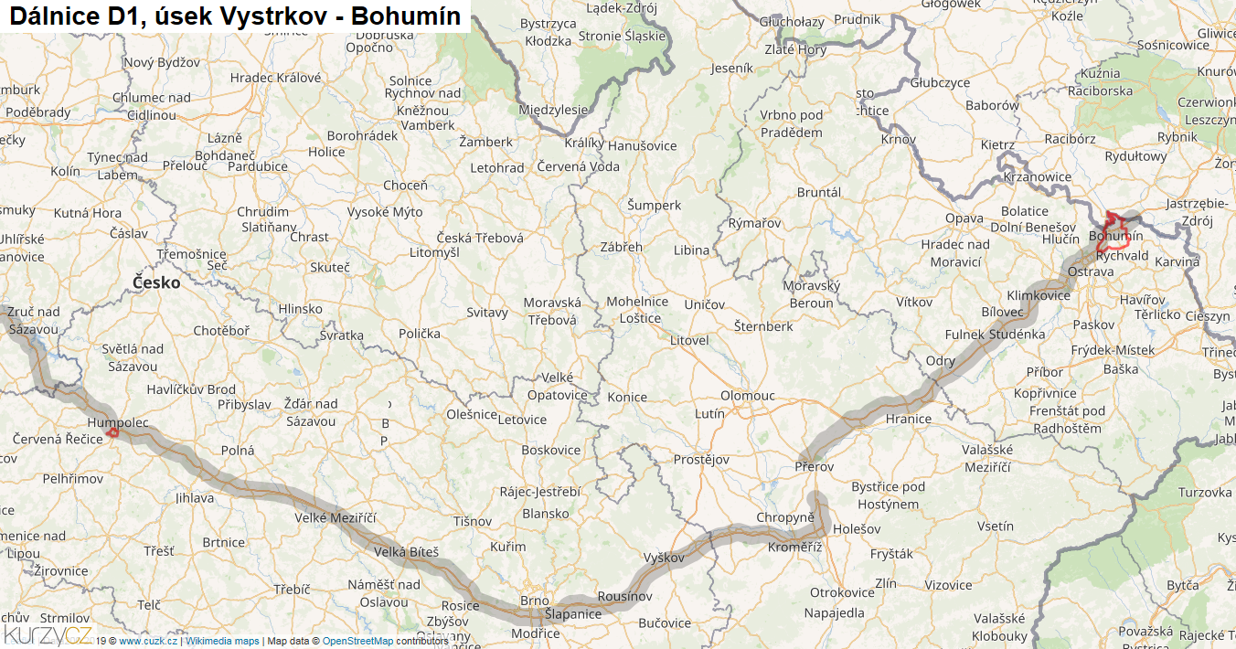 Úsek Vystrkov - Bohumín, Dálnice D1 - Mapa