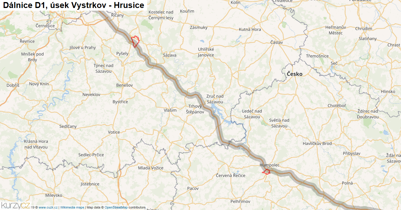 Úsek Vystrkov - Hrusice, Dálnice D1 - Mapa